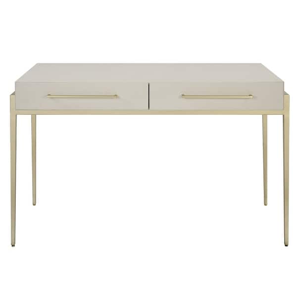 slide 2 of 6, Uttermost 22900 48" MDF and Metal 2 Drawer Writing Desk Gold / White