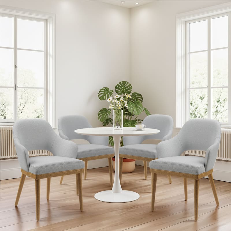 Upholstered Farmhouse Dining Chairs Modern Fabric Kitchen Side Chairs Wooden Back - Set of 4 - Grey