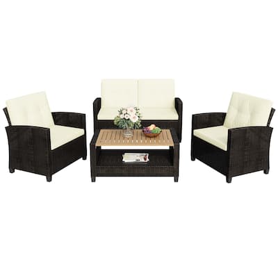 4-Piece Patio Furniture Set with 2-Tier Coffee Table, Perfect for Porch Balcony Backyard Deck
