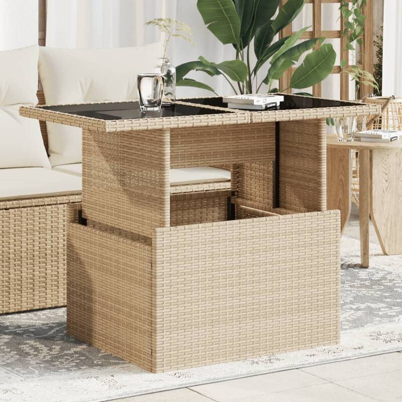 vidaXL Patio Table Rectangular Backyard Garden Poly Rattan and Acacia Wood - 39.4 x 21.7 x 28.7 in - Beige-glass