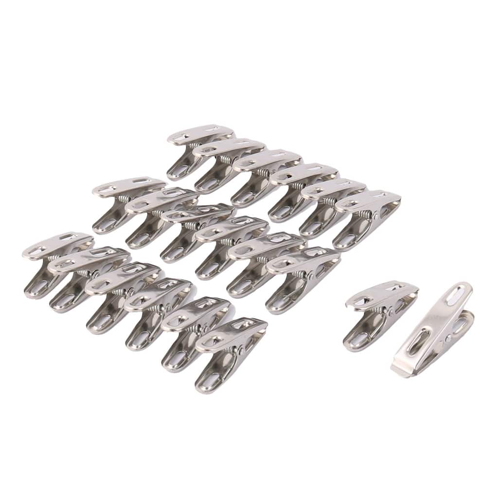 Home Laundry Socks Skirts Clothes Pins Clips Hanging Pegs 20 Pcs - Silver Tone - 1.9" x 0.4" x 0.8"(L*W*H)