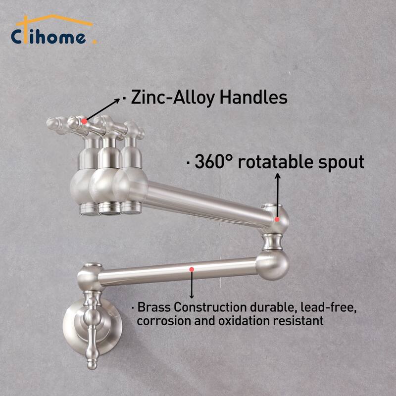 Clihome Traditional Wall Mounted Kitchen Pot Filler Faucet