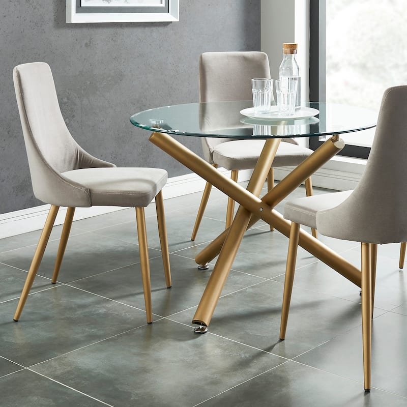 Mid-Century Velvet and Metal Dining Chair, Set of 4 - Black and Aged Gold