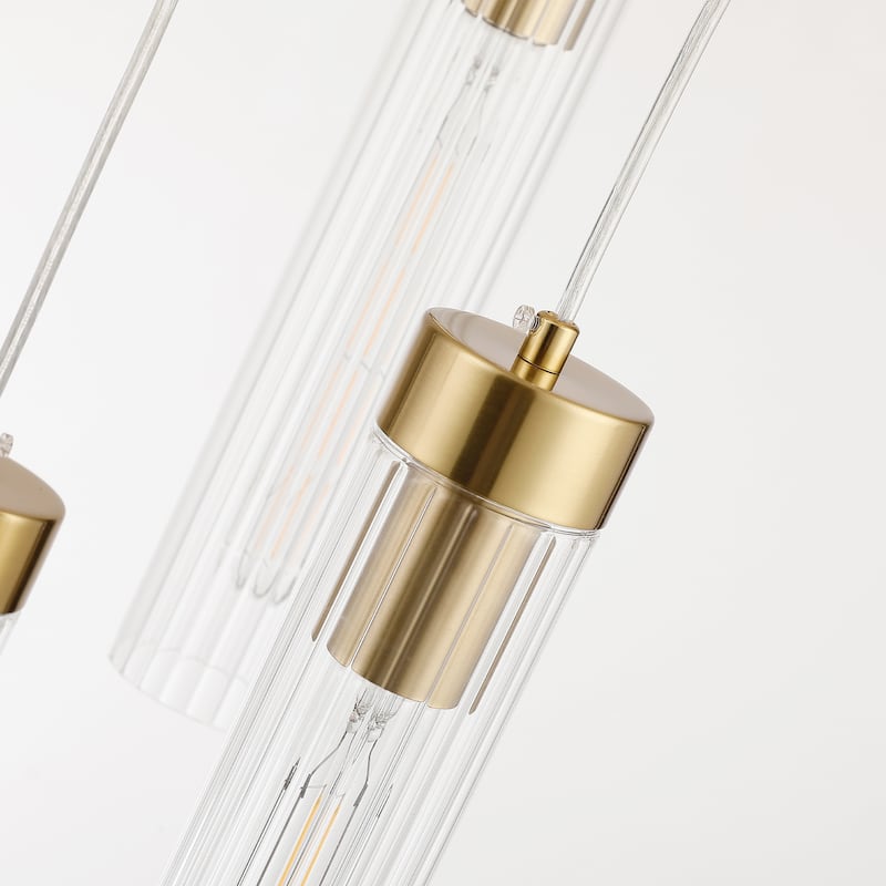 5-Light Cluster Chandelier with Clear Ribbed Glass Shades - N/A