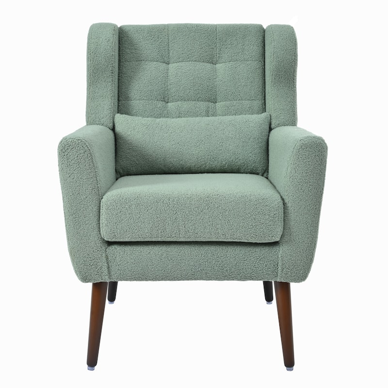 Teddy Fabric Accent Chair with Wooden Legs and Mid-Century Lounge Chair (275lb Capacity)