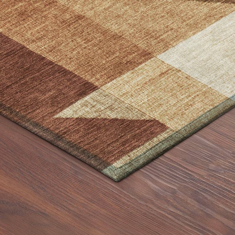 Machine Washable Indoor/ Outdoor Modern Geo Chantille Rug