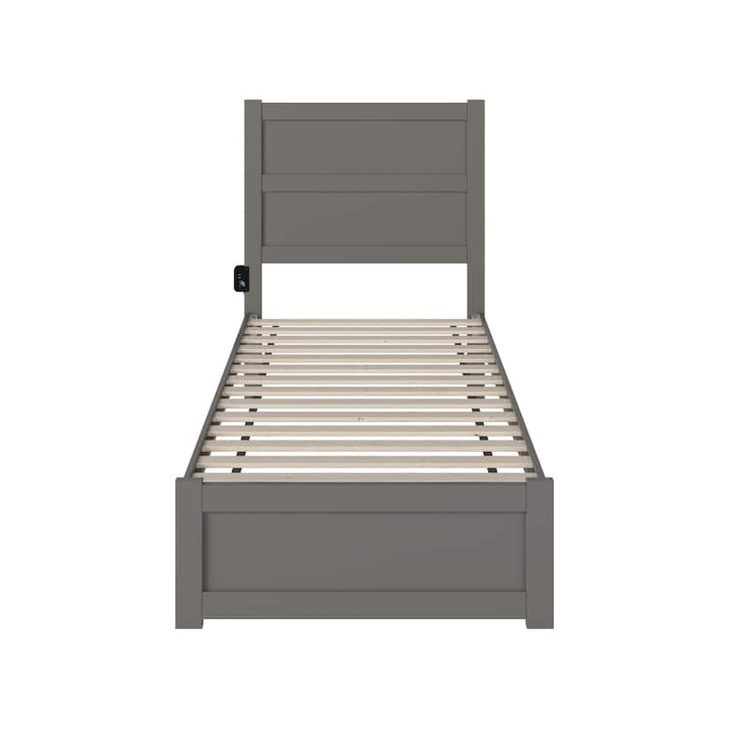 Twin XL Bed with Footboard - Grey Platform Bed Frame - Modern Design - HomeStock Elegance