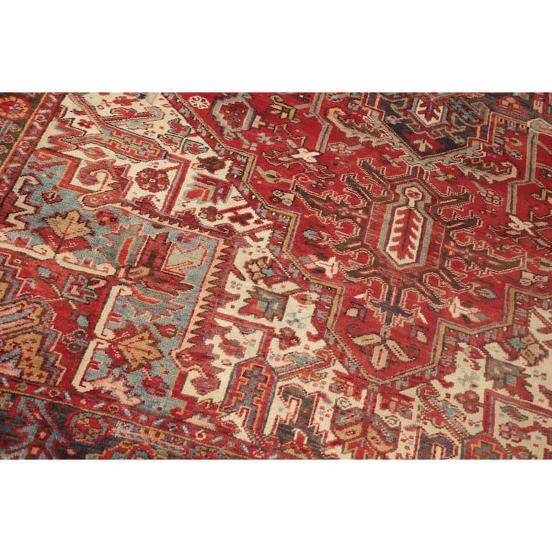 Hand Knotted Oriental 100% Wool Carpet Traditional Medallion Red Heriz Area Rug - 11' 3'' X 7' 7''