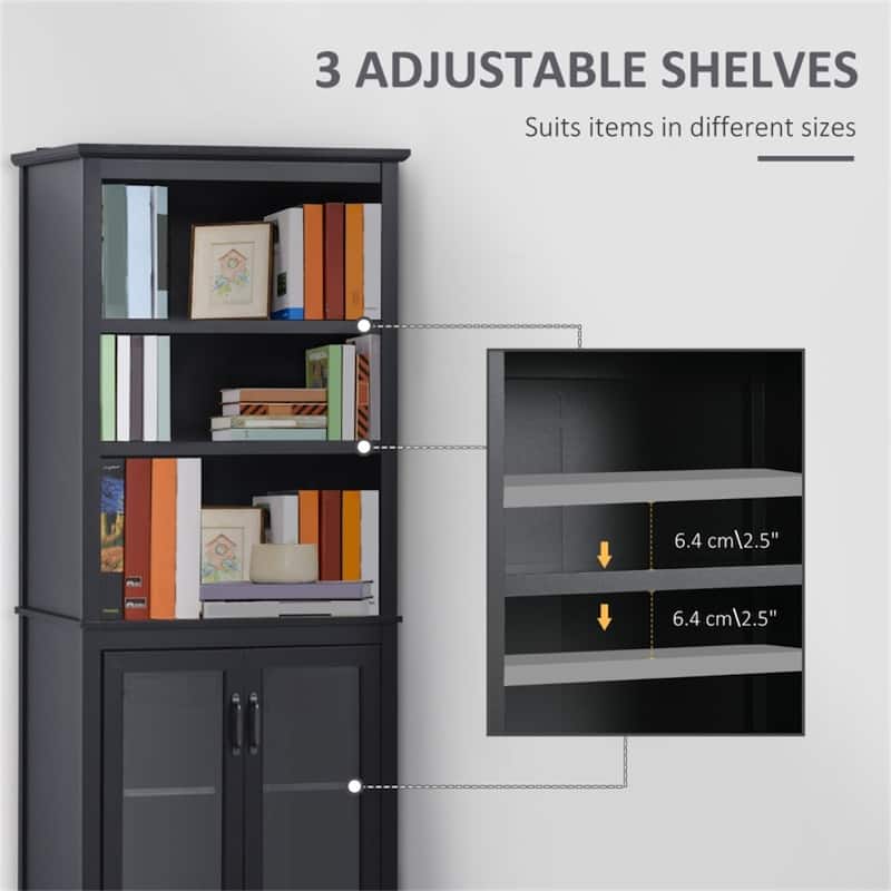 70" Tall Wooden Bookcase with Adjustable Shelves and Glass Door Storage Cabinet for Living Room - 30" W x 15.75" D x 70.75" H