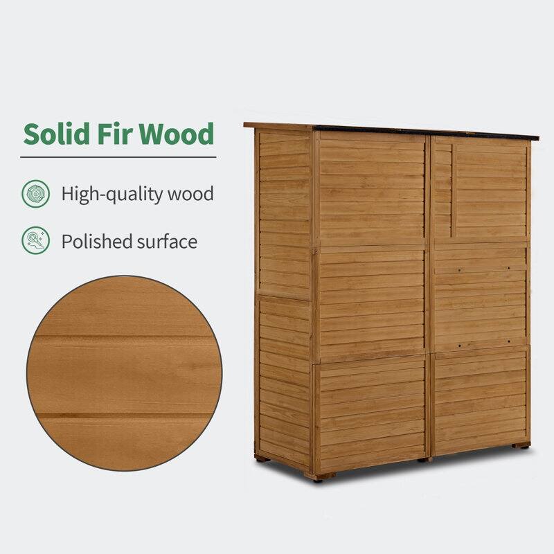 MCombo Outdoor Storage Shed with 3 Shelves, Outside Wood Storage Cabinet with 1 Foldable Table for Yard, Garden, Patio1815