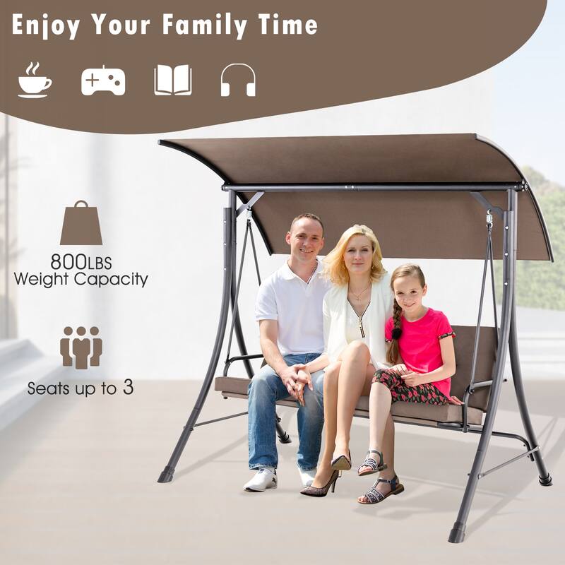 Costway 3-Seat Outdoor Porch Swing Adjustable Canopy Padded Cushions - See Details