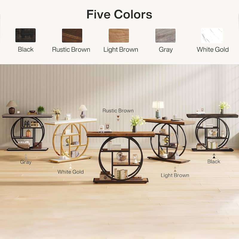 41.3" Console Table, Industrial 4-Tier Entryway Table with Circle Base - 41.3" W x 11.8" D x 31.5" H