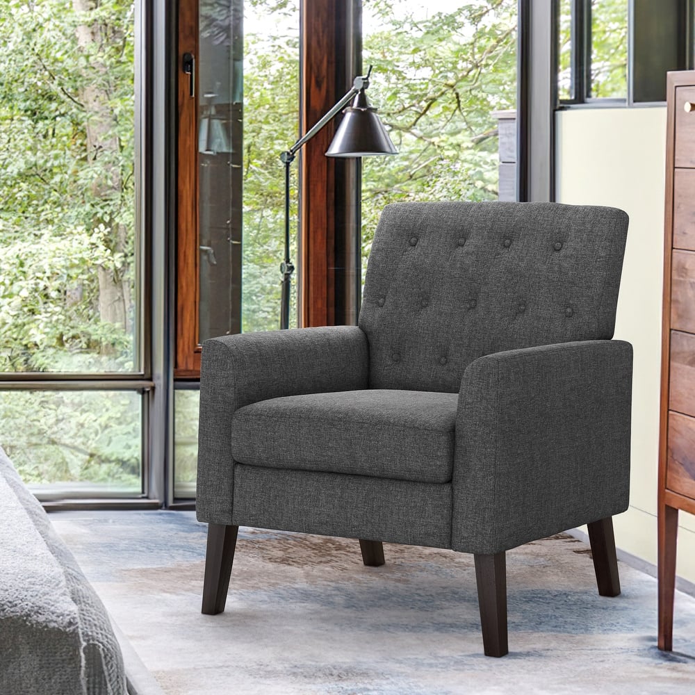Modern Upholstered Accent Chair Linen Fabric Button Tufted Armchair with Solid Wood Frame - 28.5 W X 27.25 D X 33.75 H
