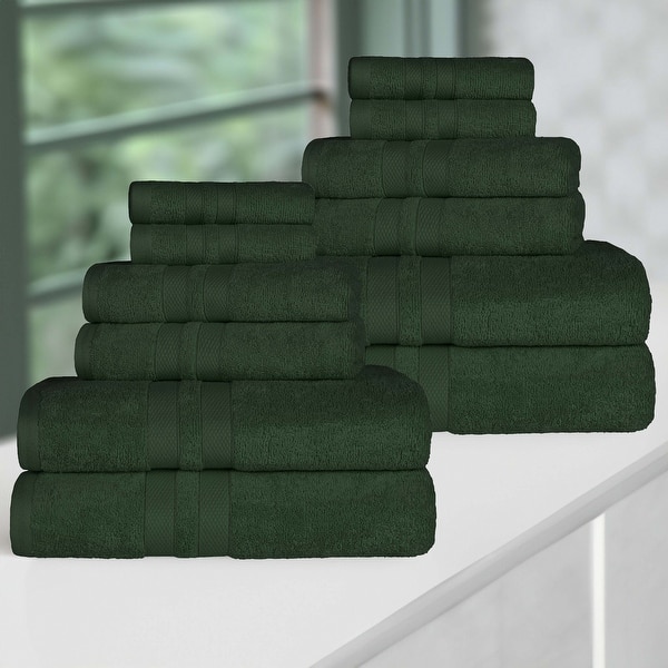Cotton 12 Piece Towel Set - Forest Green