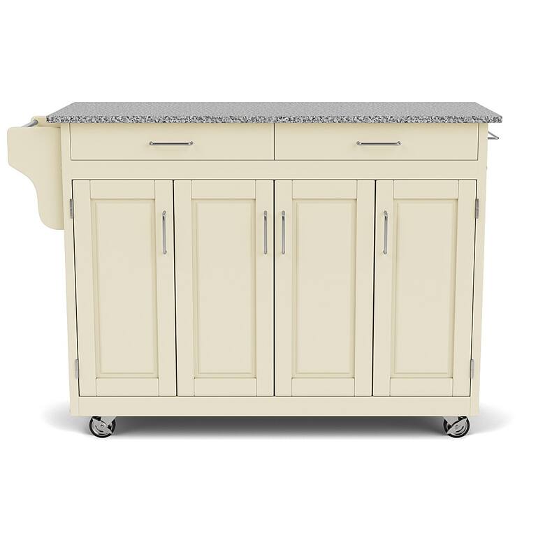 Create-a-Cart Off-White Kitchen Cart with Salt and Pepper Granite Top