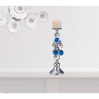 Set Of Two Silver and Blue Bling Tabletop Pillar Candle Holders Set Of Two Silver and Blue Bling Tabletop Pillar Candle Holders