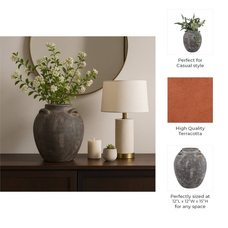 Decorative Vase - Terracotta Multi Handles - Gray, 15"