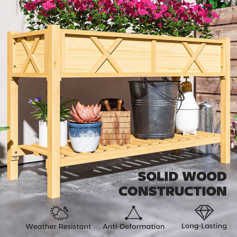 3-Piece Wooden Raised Garden Bed with Country Wagon Wheel Design