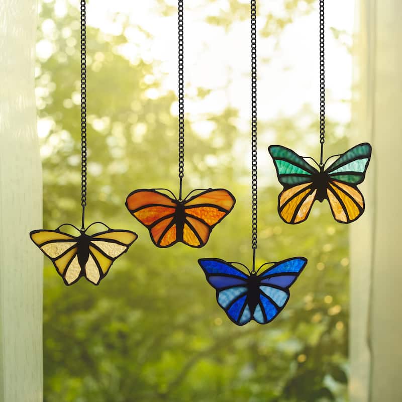 River of Goods Set of 4 Butterflies River of Goods Multicolored Stained Glass Window Panels - 4" x 0.25" x 3.2"