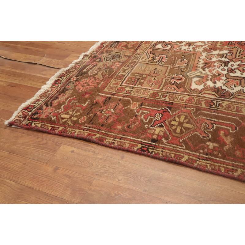 Hand Knotted Oriental 100% Wool Carpet Traditional Medallion Oranges & Rust Heriz Area Rug - 9' 7'' X 6' 11''