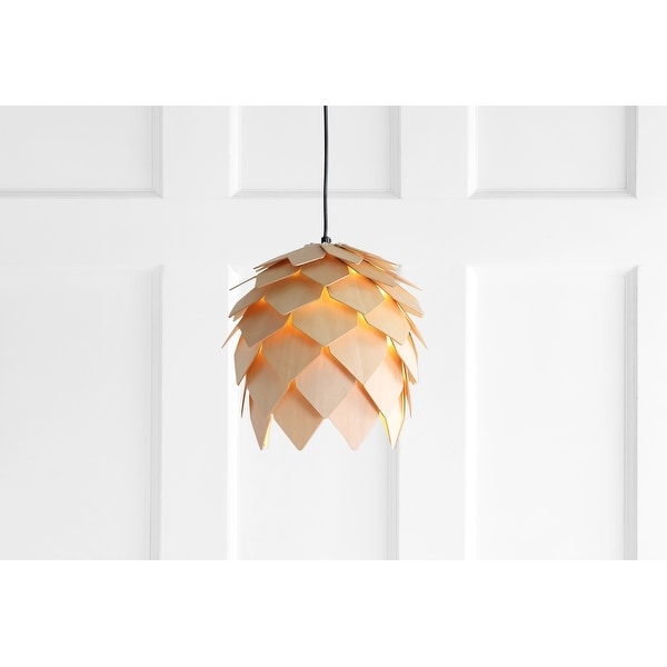 Simon 11.75" Pinecone Wood LED Pendant, Natural/Black by JONATHAN Y. Opens flyout.