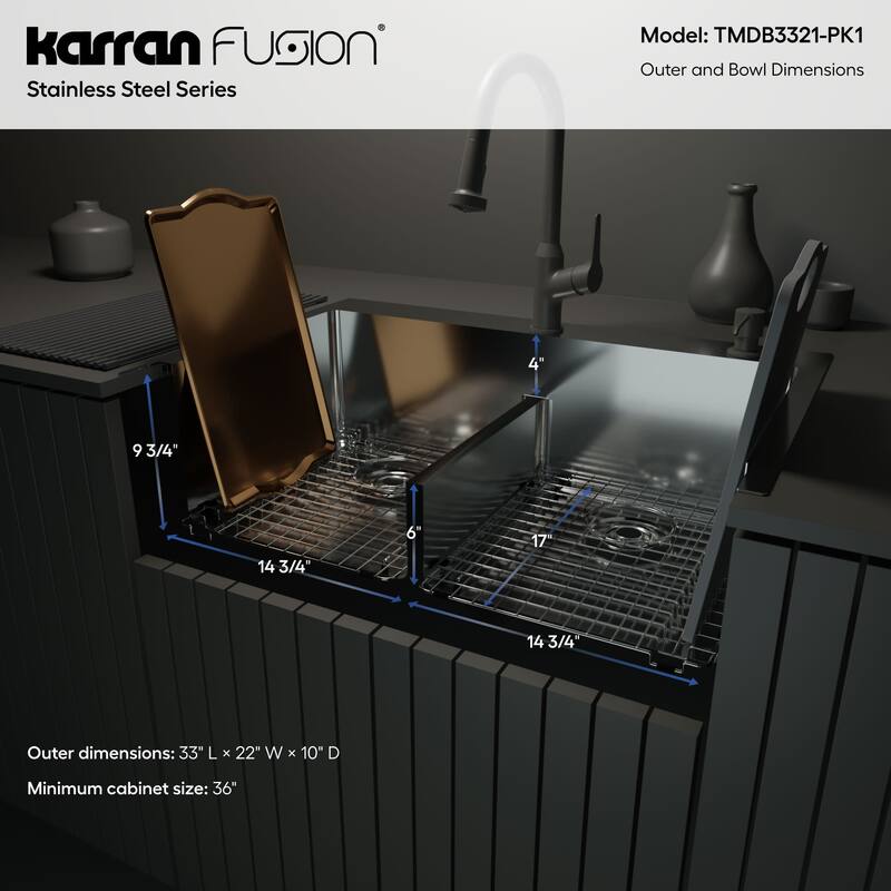 Karran USA TMDB3321-PK1 Fusion 33" Drop In Double Basin Stainless