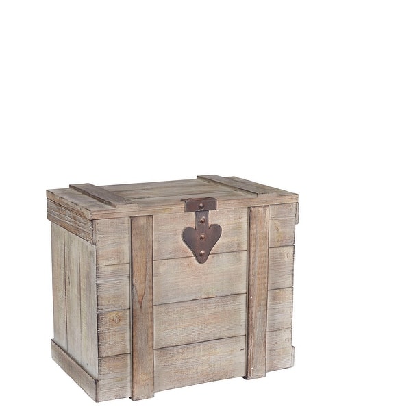 slide 2 of 5, Household Essentials Antiqued Decorative Trunk with Hinge and Lid Tan