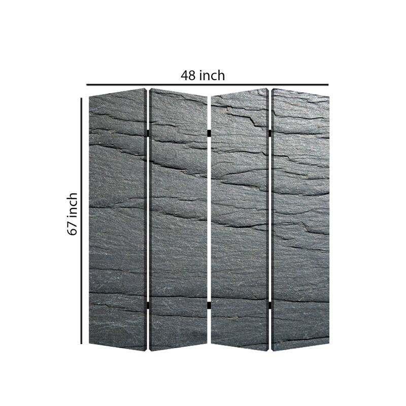 4 Panel Canvas and Metal Frame Room Divider, Slate Gray