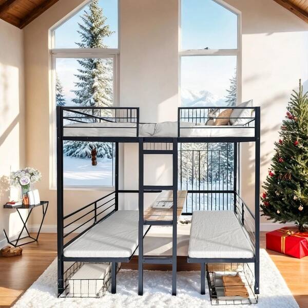 slide 2 of 11, Full Size Loft Bed with Table Set Transformable to Full over Full Bunk Bed Black