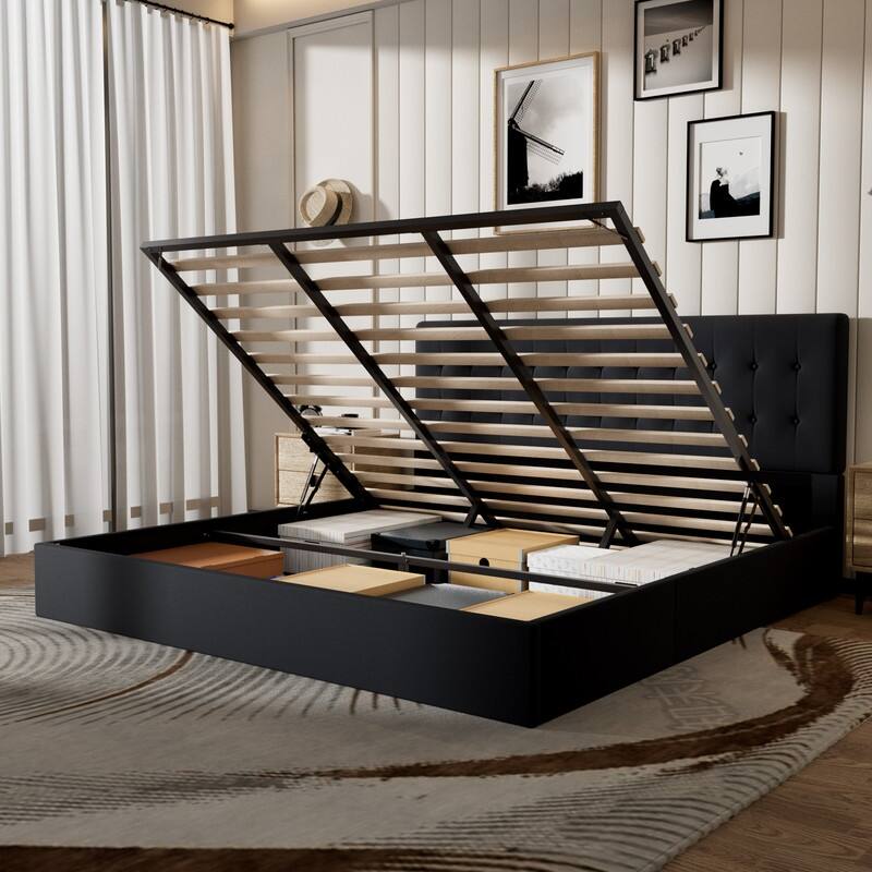Plywood Frame Upholstered Platform Bed with Lift-up Storage