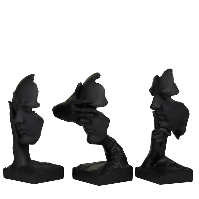 Polystone Face Sculpture - Set of 3 Black - Roche River Decor - 7"W x 7"L x 12"H