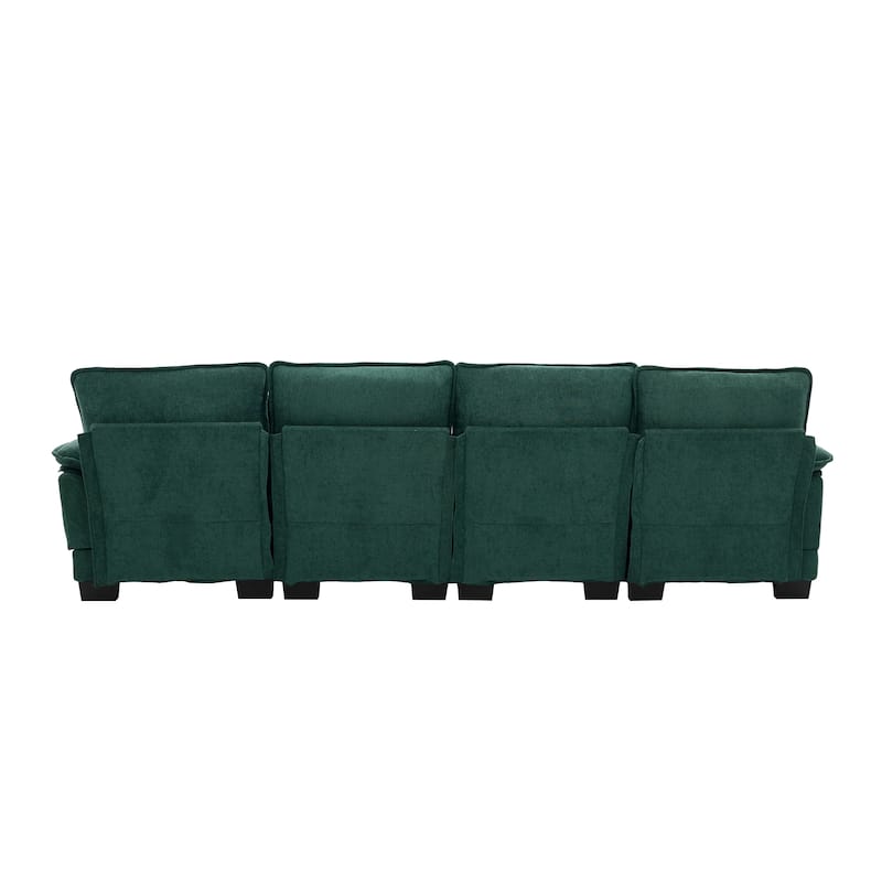 Symmetrical Chenille Upholstered Sectional Sofa U-shaped Cloud Couch with Double Chaise, Side Pockets and Double-layer Cushions