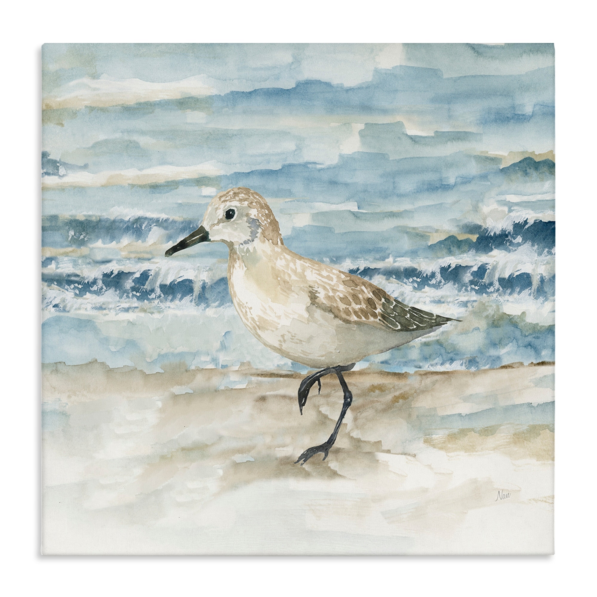 Stupell Balancing Sandpiper on Shore Canvas Wall Art Design By Nan