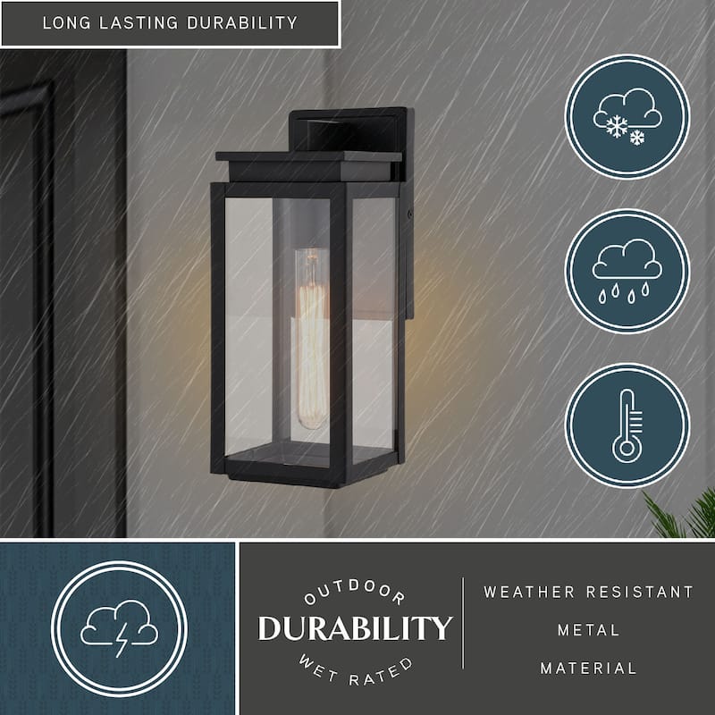 VAXCEL Uptown 1-Light Matte Black Transitional Outdoor Wall Sconce made of Durable Metal, Clear Glass Shade, LED Compatible