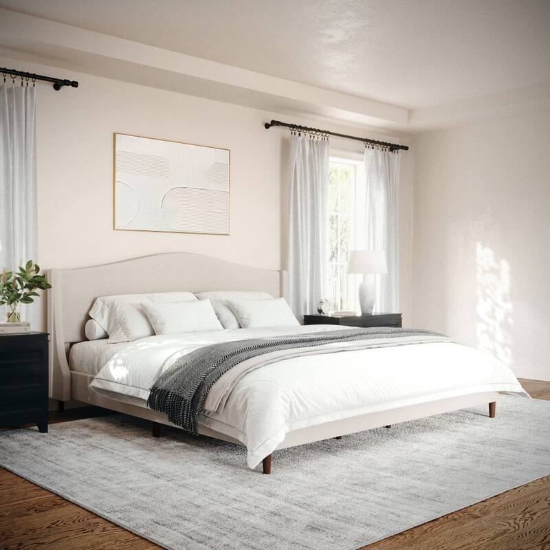 Martha Stewart Upholstered Platform Bed with Curved Headboard