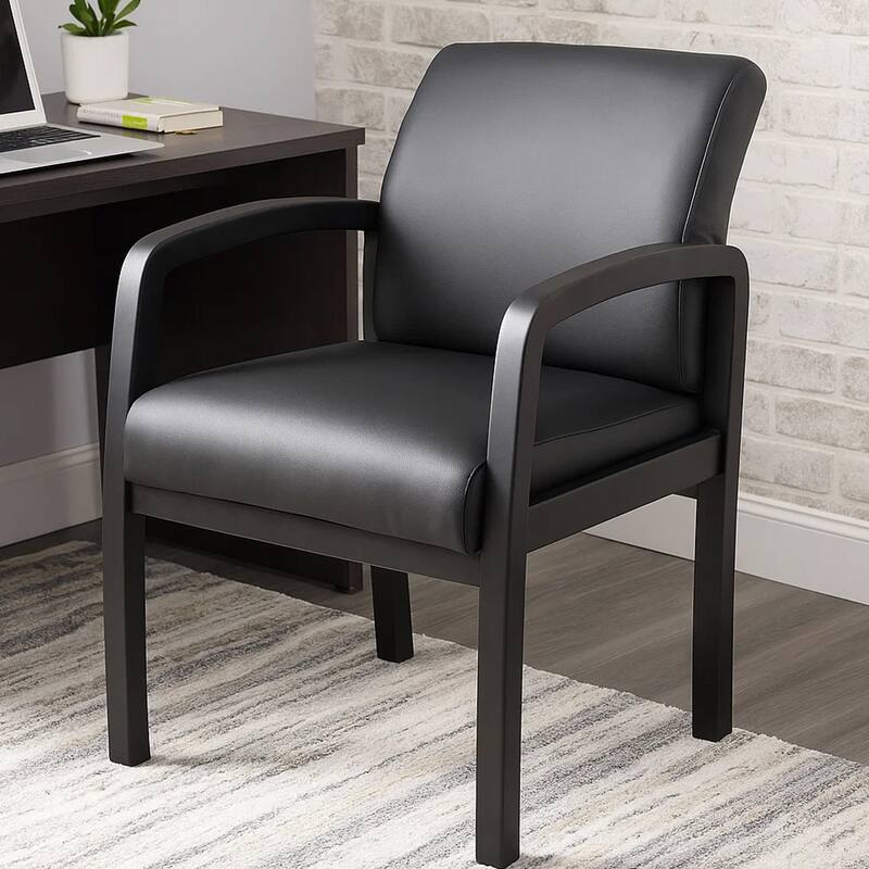 Gary NTR Guest Chair with Black Wood Frame, Black Antimicrobial Vinyl