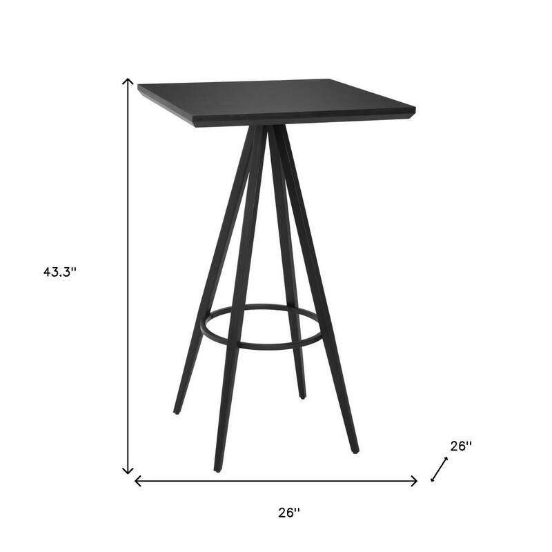 HomeRoots 26" Black Wood and Steel Square Bar Table - 26.00 in. x 43.30 in. x 26.00 in.
