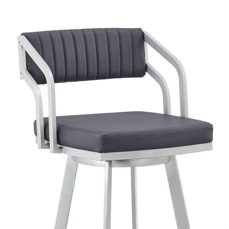 26" Timeless Slate Grey Faux Leather Silver Finish Swivel Bar Stool - 36 x 21 x 22