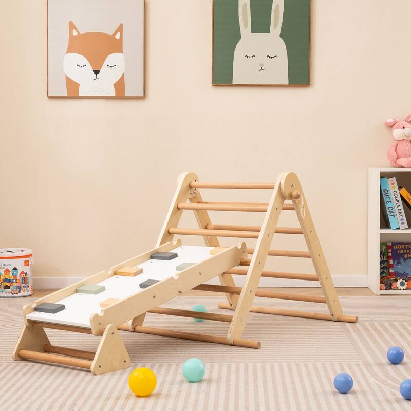 Gymax 3-in-1 Pikler Triangle Climbing Set Kids Montessori Climbing