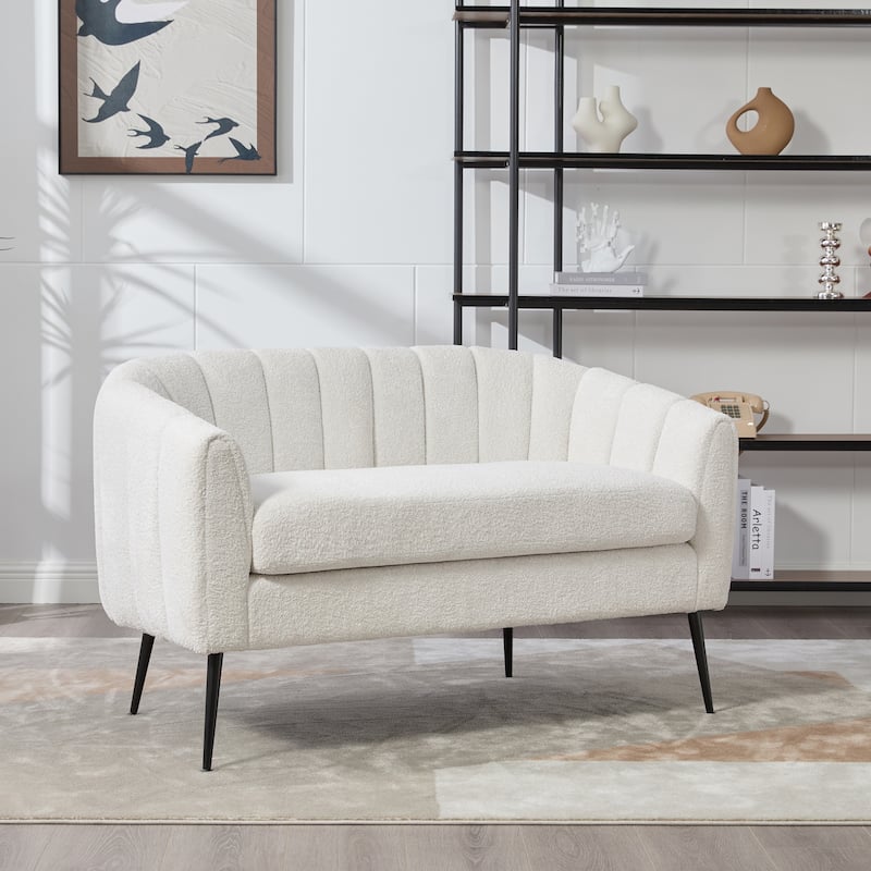 50.2"W Upholstered Mini Loveseat Accent Couch, Small Settee with Metal Legs, Channel Tufted 2-Seater Sofa - Ivory