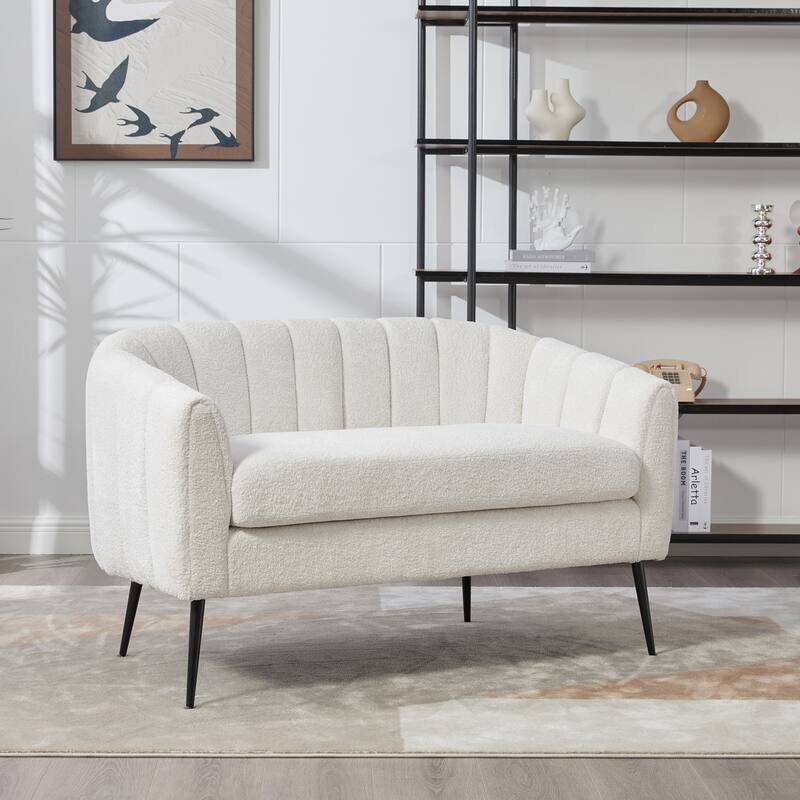 50.2'' Wide Upholstered Chenille Mini Loveseat Accent Couch, Modern Glam Small Settee with Metal Legs - Ivory