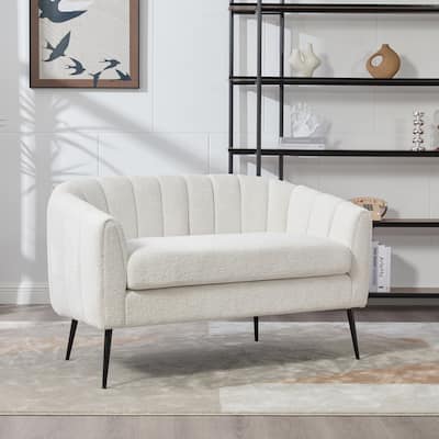 50.2'' Wide Upholstered Chenille Mini Loveseat Accent Couch, Modern Glam Small Settee with Metal Legs