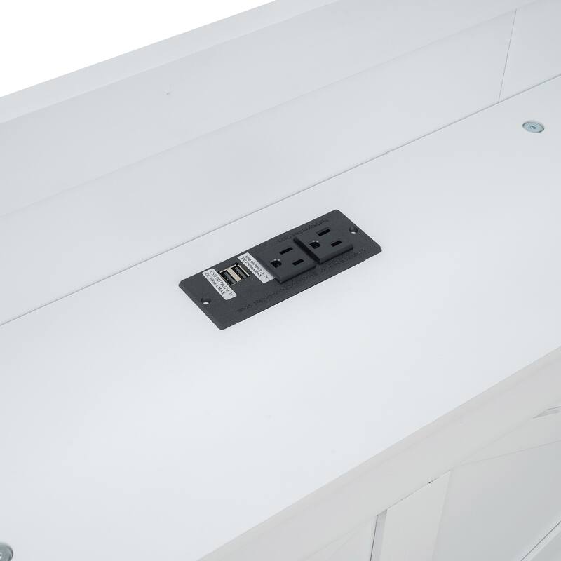 Full Size Wooden Storage Bed with Headboard Outlets, Extendable Trundle and Three Drawers, White