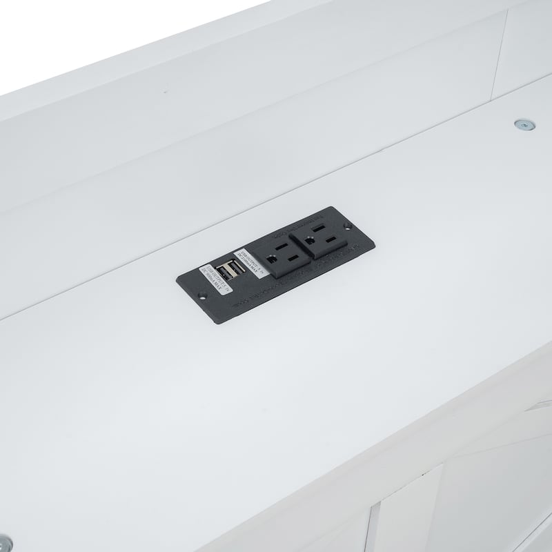 Twin Size Wooden Bed with Storage Headboard with Outlets - White