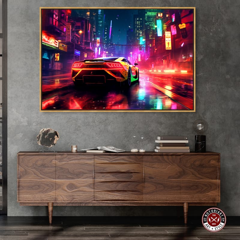 Notoriart City Night Drive Framed Car 1 Piece Canvas Wall Art