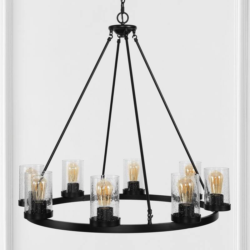 Athos Ring Iron/Seeded Glass Bohemian Cottae LED Chandelier, Oil Rubbed Bronze by JONATHAN Y