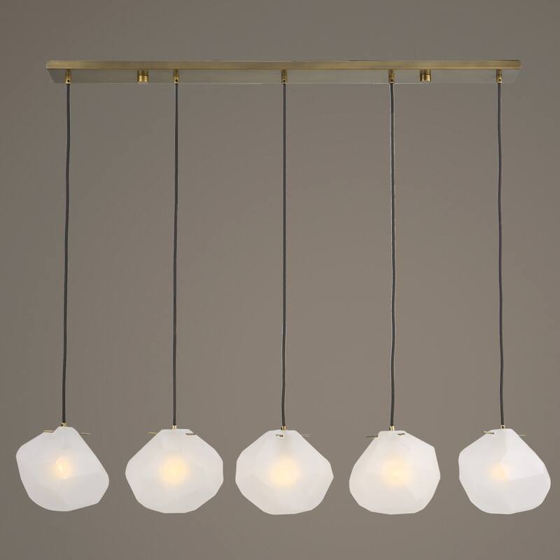 5 Light Geometric Linear Ceiling Pendant - 47" - Brass