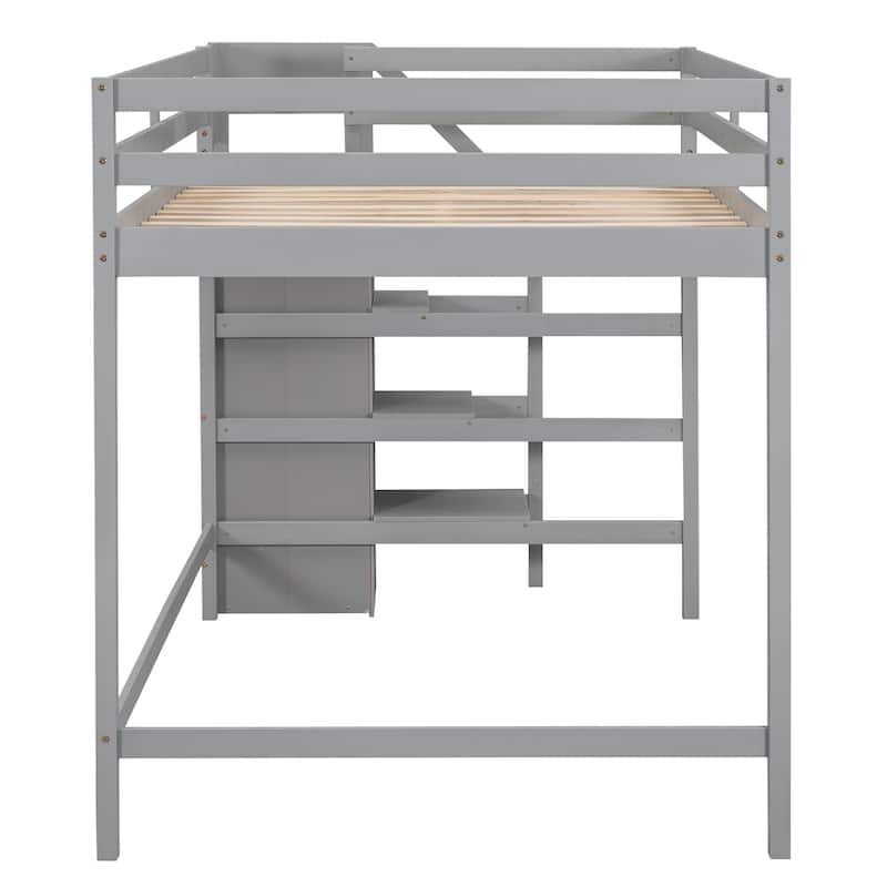 Space-Saving Full Loft Bed with Built-In Storage and Stairs, Ideal for Bedrooms