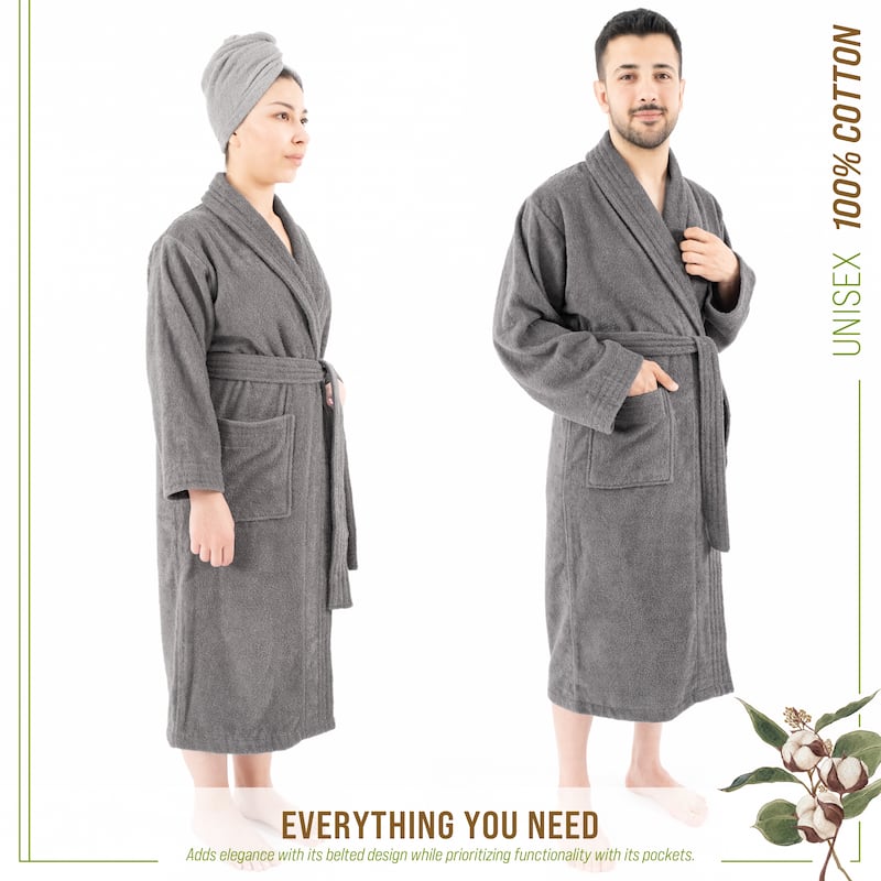 100% Cotton Robes for Women and Men, Soft Lightweight Unisex Couple Turkish Bathrobes