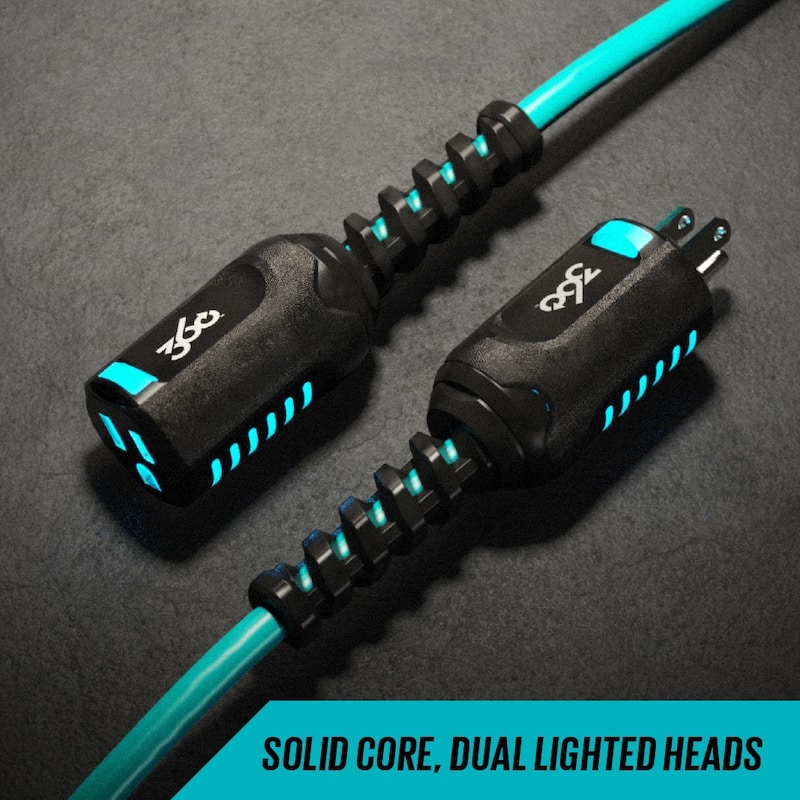 360 Electrical Heavy-Duty 25-ft 14/3 PowerFlex Single Outlet Extension Cord w/ Lighted Heads - Aqua/Grey